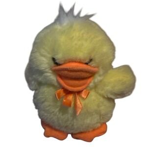 Vintage 90s Embrace Yellow Duck Plush Platinum Management Orange Bow Chick Toy